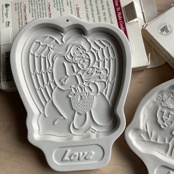 Longaberger Pottery Angel Cookie Mold 1993 1995 Series Peace with boxes - Picture 9 of 15